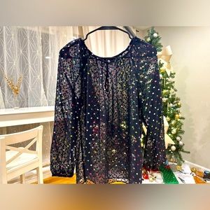 J. Crew Starry Sheer Elegance: Flowy Polka Dot Blouse with Glitter Accents